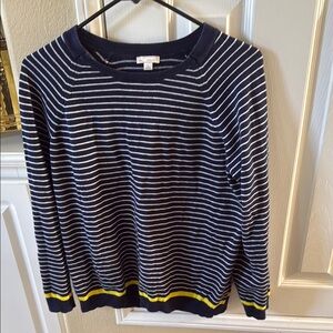 Navy and White Striped Sweater with Yellow Accent